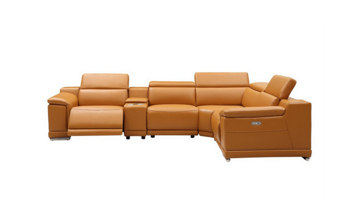 Gio Italia Hartley 6 Pieces Gray Leather Sectional Sofa with Power Recliners