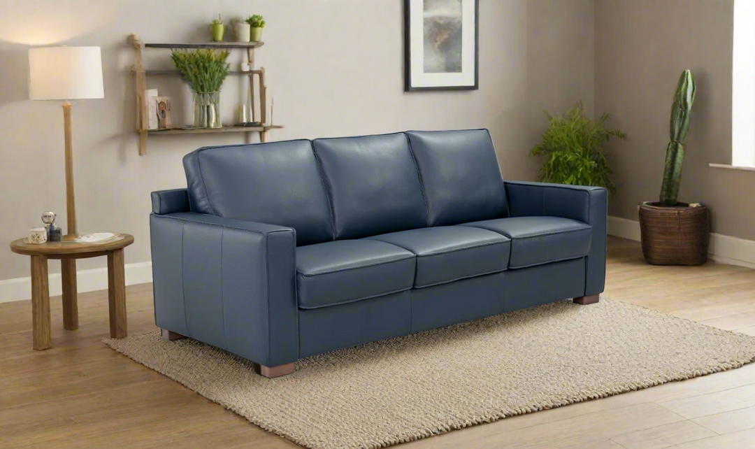 Leather Italia Logan 3-seater Fabric Queen Sleeper Sofa In Blue Oxford