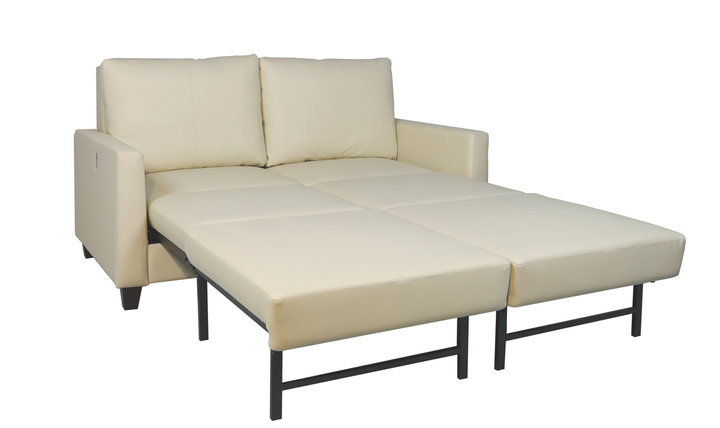 Cuddle Queen Leather Sleeper Sofa With Wood and Chrome Legs