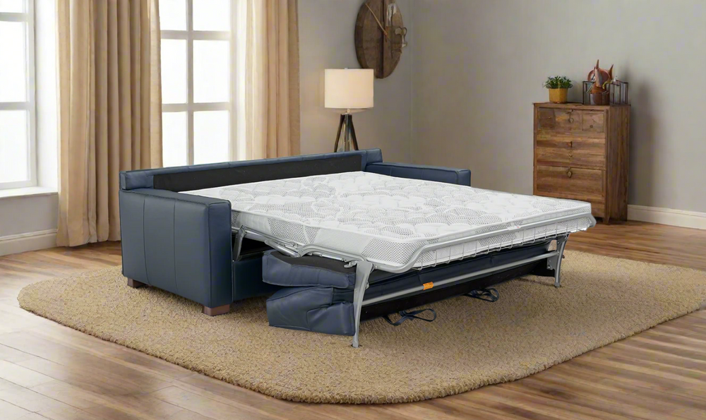 Leather Italia Logan 3-seater Fabric Queen Sleeper Sofa In Blue Oxford
