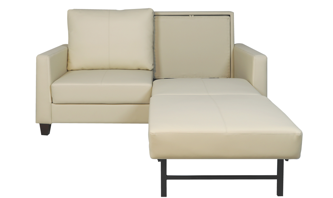 Cuddle Queen Leather Sleeper Sofa With Wood and Chrome Legs