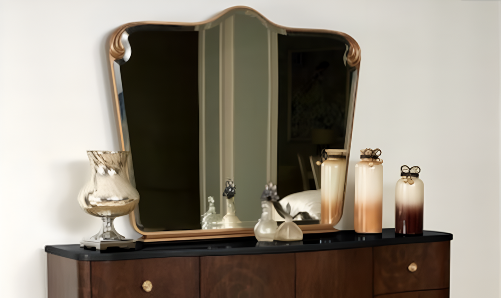 AICO Michael Amini Camellia Mirror with Gold Color Wooden Frame