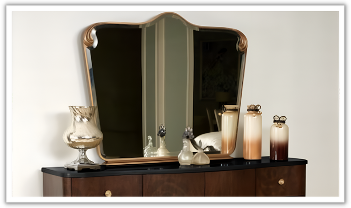 AICO Michael Amini Camellia Mirror with Gold Color Wooden Frame