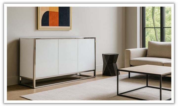 AICO State St. Sideboard with 3 Drawers in Glossy White