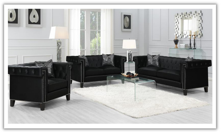 Coaster Furniture Abildgaard 2-Seater Velvet Tufted Sofa in Black