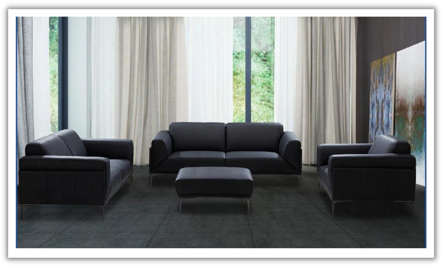 Buy Jennifer Italia Accord 2-Seater Black Leather Sofa with Track