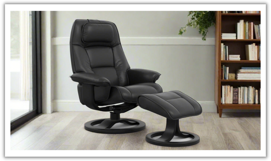 Admiral R Leather Swivel Manual Recliner Chair with Footstool in Two Sizes-Jennifer Furniture