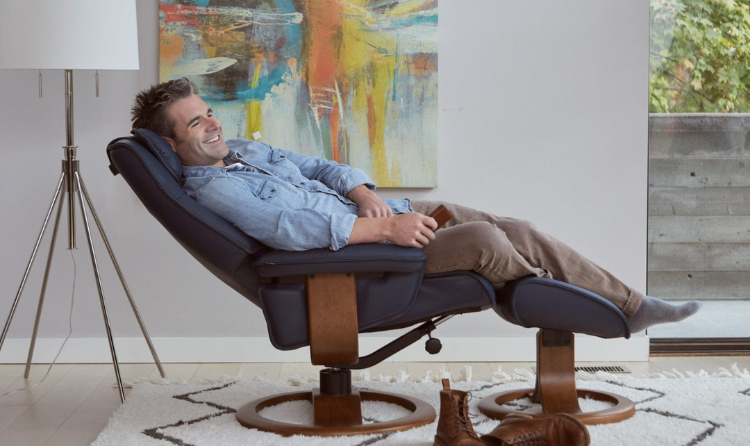 Fjords Admiral R Leather Swivel Recliner Chair with Footstool