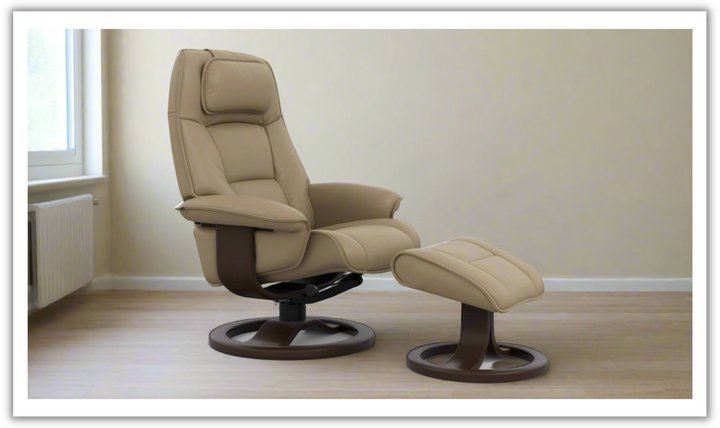 Admiral R Leather Swivel Manual Recliner Chair with Footstool in Two Sizes-Jennifer Furniture