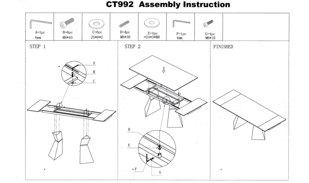 ESF Alice Rectangular Dining Table With Glass Top In White - 992