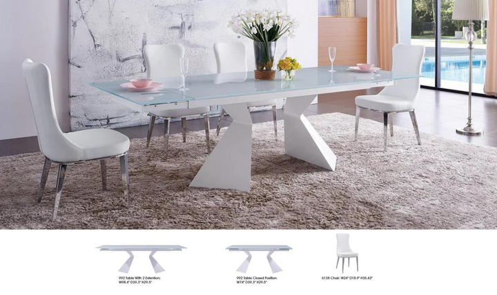 ESF Alice Rectangular Dining Table With Glass Top In White - 992