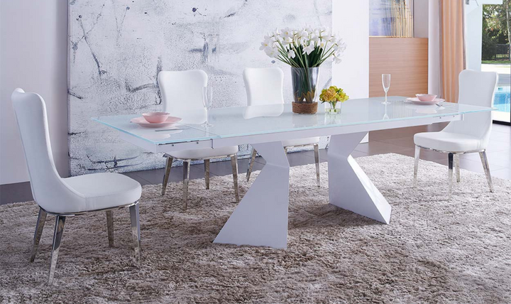 ESF Alice Rectangular Dining Table With Glass Top In White - 992