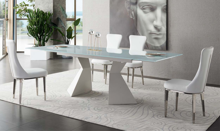 ESF Alice Rectangular Dining Table With Glass Top In White - 992