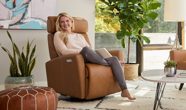 Fjords Milan Leather Swivel Glider Power Recliner Chair in Two Sizes