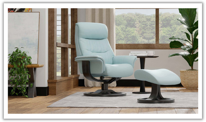 Fjords Anne R Leather Manual Recliner Swivel Chair with Footstool in Two Sizes-Jennifer Furniture