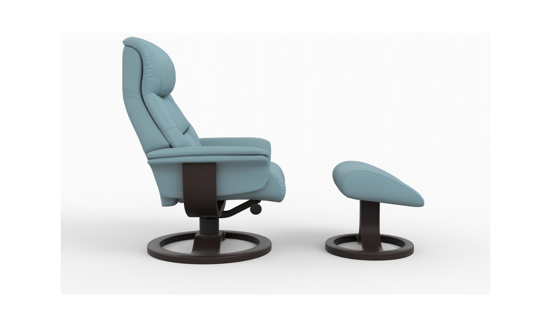 Fjords Anne R Leather Manual Recliner Swivel Chair with Footstool in Two Sizes-Jennifer Furniture