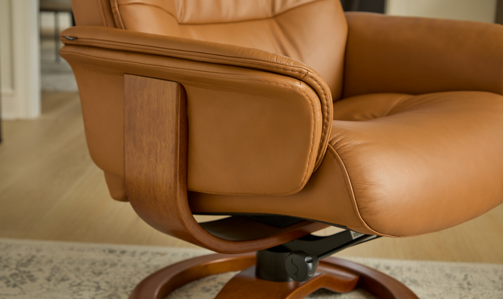 Fjords Anne R Leather Manual Recliner Swivel Chair with Footstool in Two Sizes-Jennifer Furniture