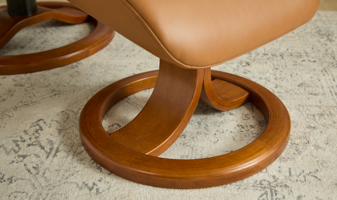 Fjords Anne R Leather Manual Recliner Swivel Chair with Footstool in Two Sizes-Jennifer Furniture