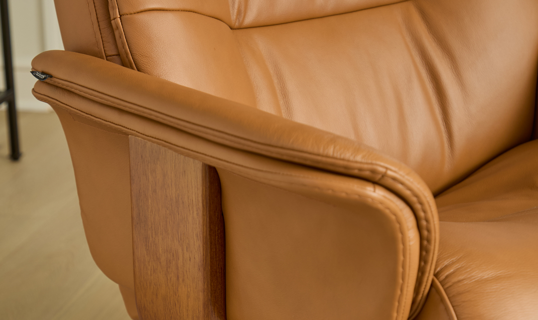 Fjords Anne R Leather Manual Recliner Swivel Chair with Footstool in Two Sizes-Jennifer Furniture