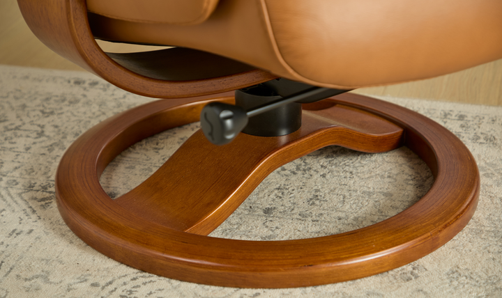 Fjords Anne R Leather Manual Recliner Swivel Chair with Footstool in Two Sizes-Jennifer Furniture