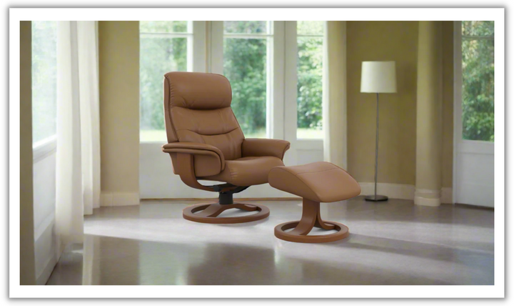 Fjords Anne R Leather Manual Recliner Swivel Chair with Footstool in Two Sizes-Jennifer Furniture