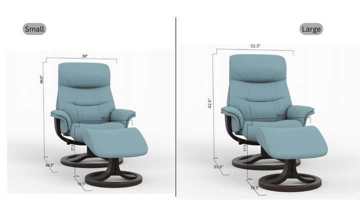 Fjords Anne R Leather Manual Recliner Swivel Chair with Footstool in Two Sizes-Jennifer Furniture