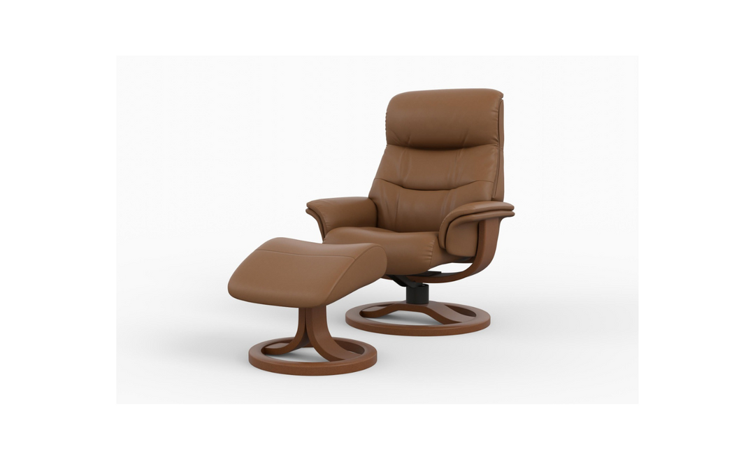 Fjords Anne R Leather Manual Recliner Swivel Chair with Footstool in Two Sizes-Jennifer Furniture