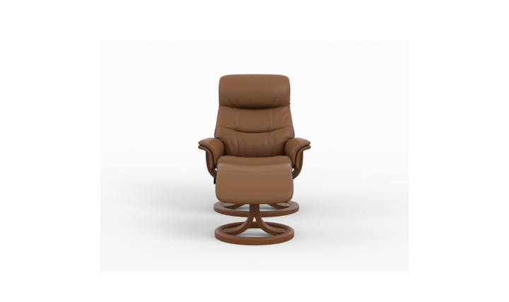 Fjords Anne R Leather Manual Recliner Swivel Chair with Footstool in Two Sizes-Jennifer Furniture