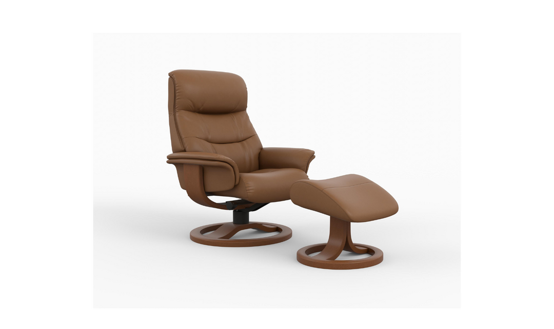 Fjords Anne R Leather Manual Recliner Swivel Chair with Footstool in Two Sizes-Jennifer Furniture