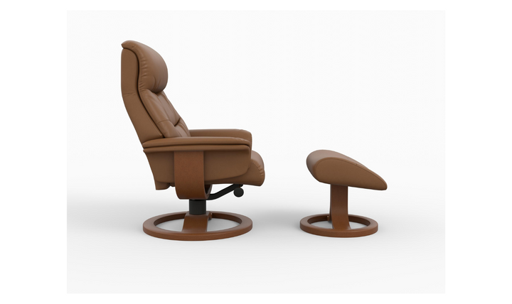 Fjords Anne R Leather Manual Recliner Swivel Chair with Footstool in Two Sizes-Jennifer Furniture