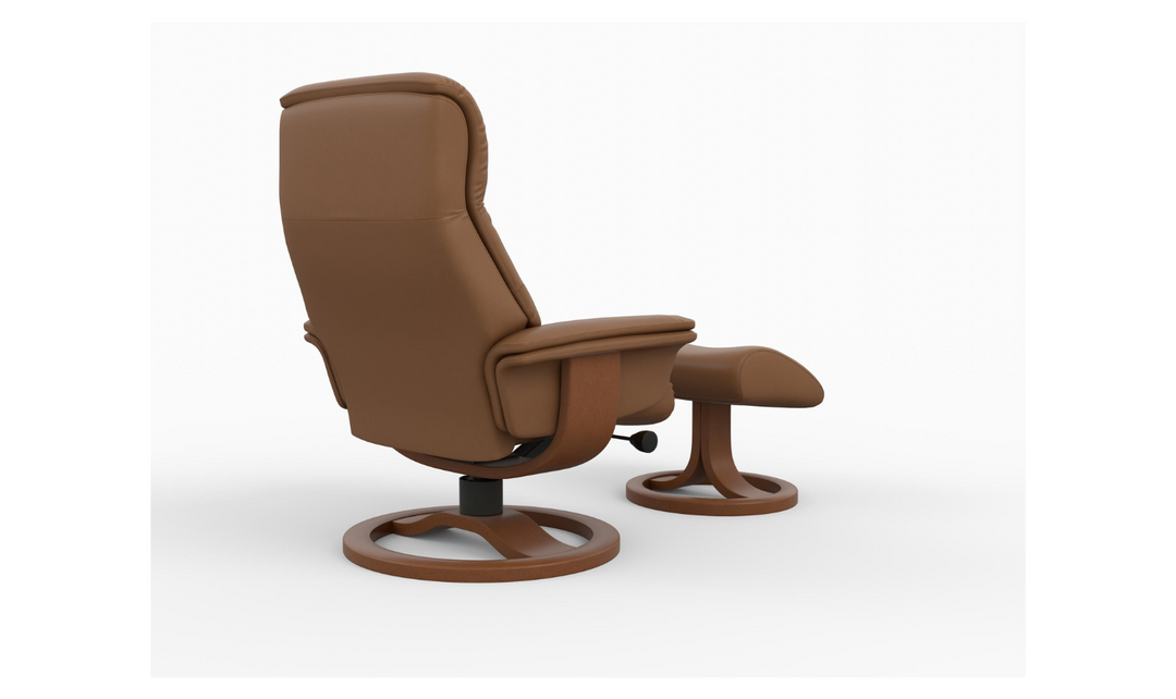 Fjords Anne R Leather Manual Recliner Swivel Chair with Footstool in Two Sizes-Jennifer Furniture