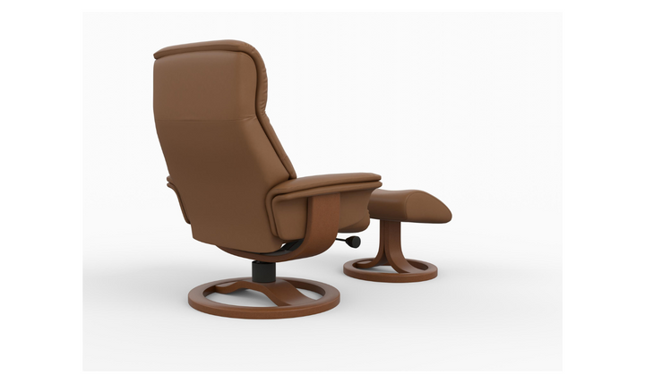 Fjords Anne R Leather Manual Recliner Swivel Chair with Footstool in Two Sizes-Jennifer Furniture