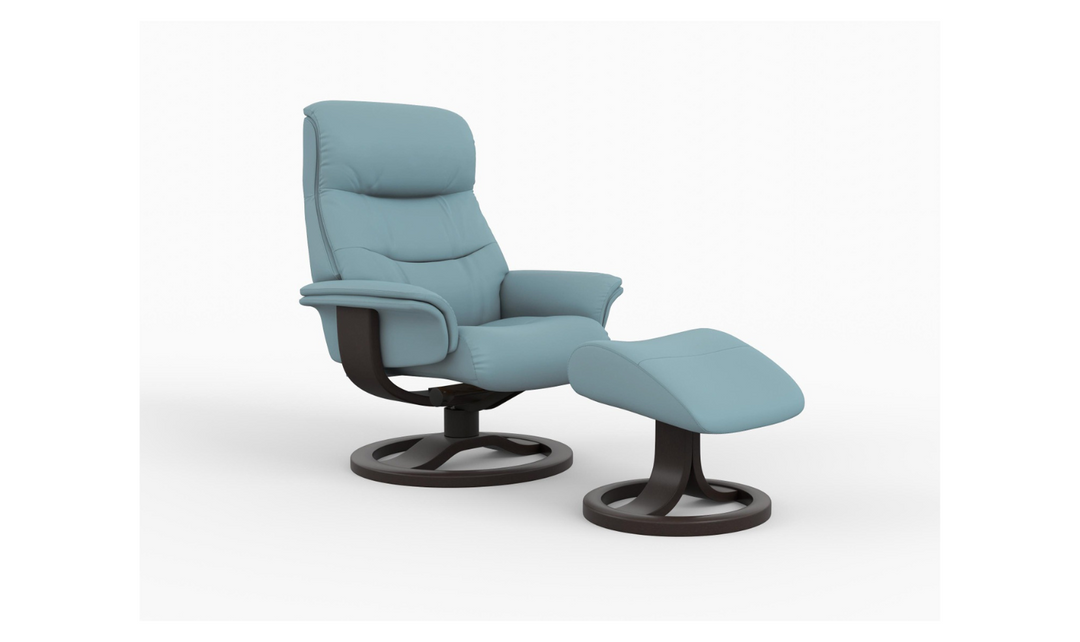 Fjords Anne R Leather Manual Recliner Swivel Chair with Footstool in Two Sizes-Jennifer Furniture