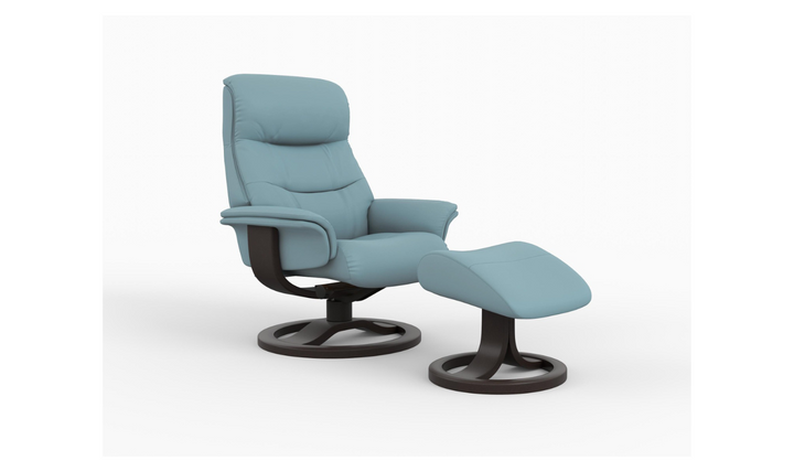 Fjords Anne R Leather Manual Recliner Swivel Chair with Footstool in Two Sizes-Jennifer Furniture