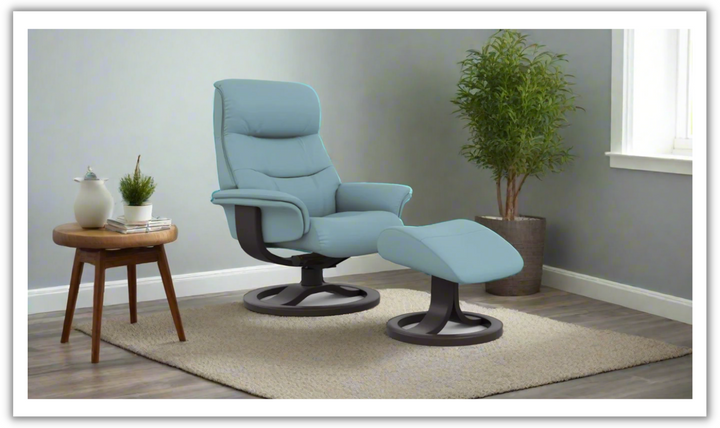 Fjords Anne R Leather Manual Recliner Swivel Chair with Footstool in Two Sizes-Jennifer Furniture