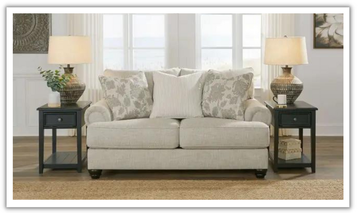 Modern Heritage Asanti Fabric Fog Loveseat with Rolled Arms