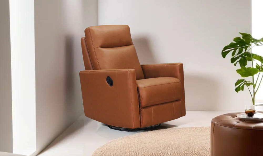 Ashby Manual Swivel Rocker Leather Recliner Chair-Jennifer Furniture