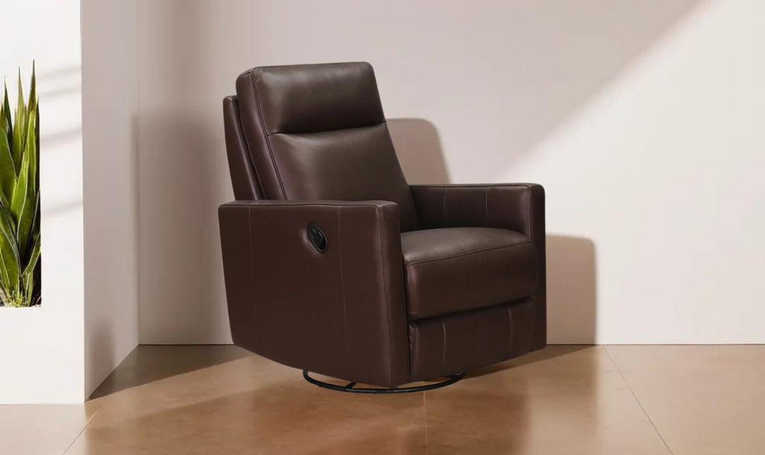 Ashby Manual Swivel Rocker Leather Recliner Chair-Jennifer Furniture