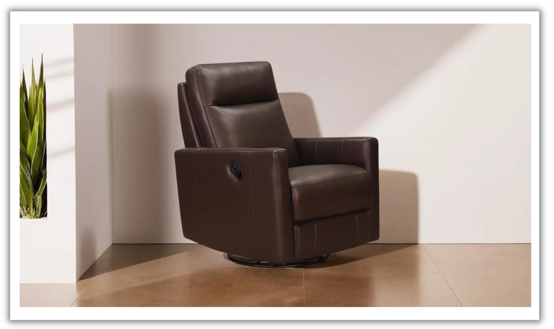 Ashby Manual Swivel Rocker Leather Recliner Chair-Jennifer Furniture