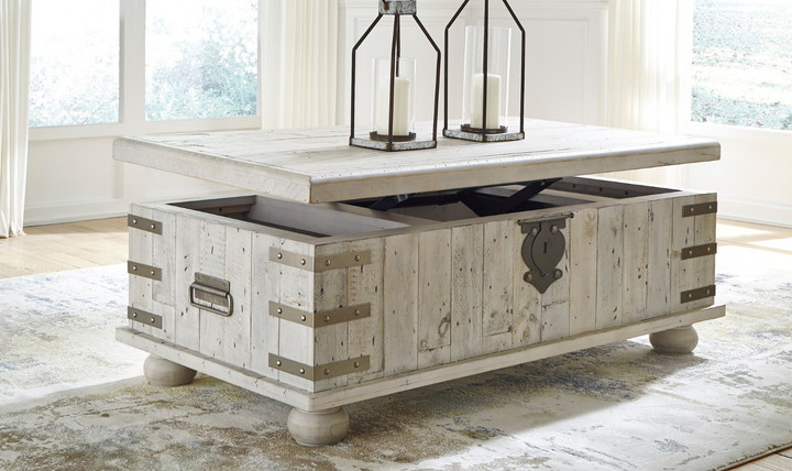 Ashley  Carynhurst Lift Top Coffee Table in White Wash Gray-Jennifer Furniture