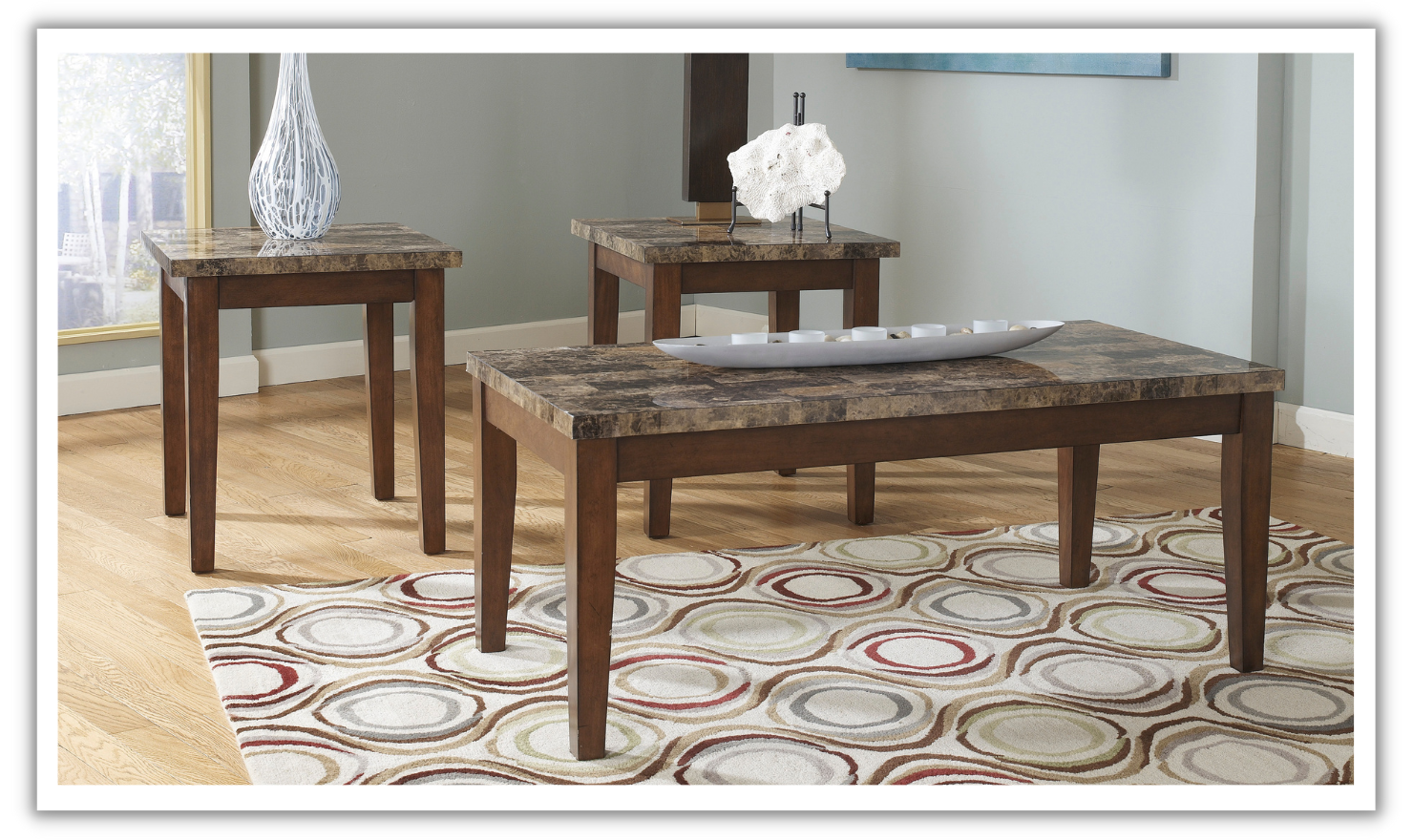 Faux marble coffee table set sale