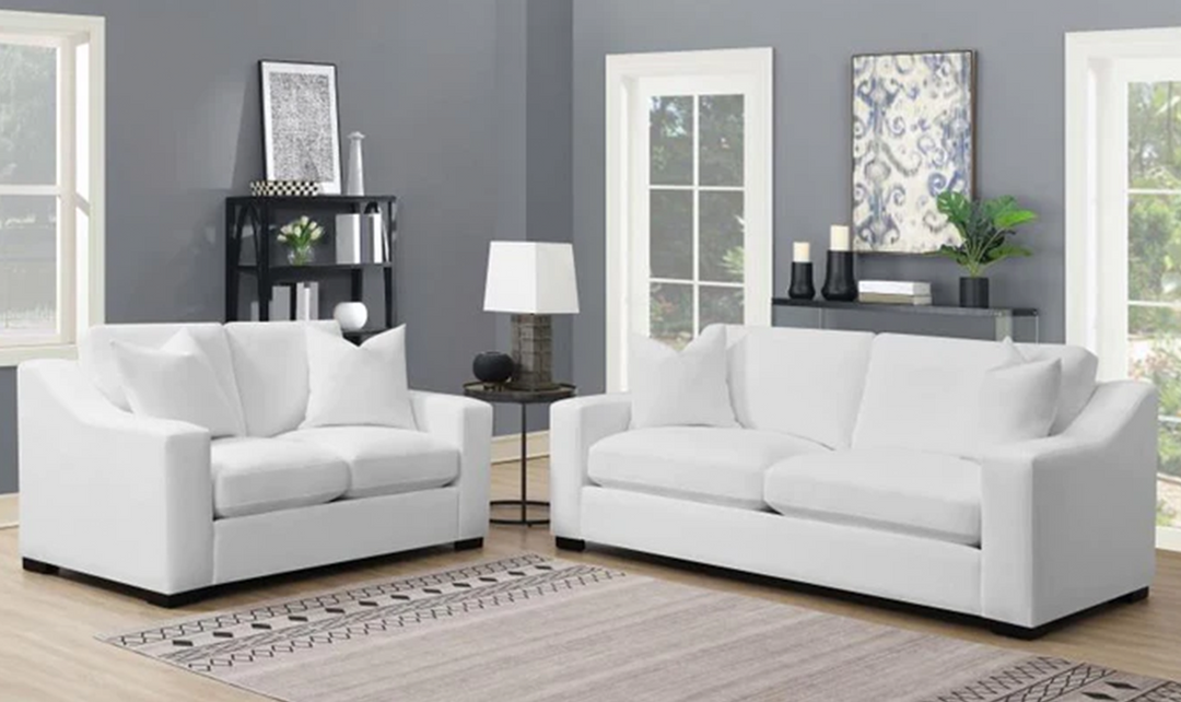 Coaster Furniture Ashlyn 3-Seater White Fabric Sofa with Sloped Arms