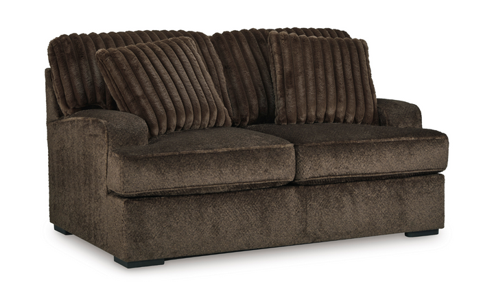 Ashley Aylesworth Fabric Loveseat With Pillows In Chocolate Brown- Jennifer Furniture