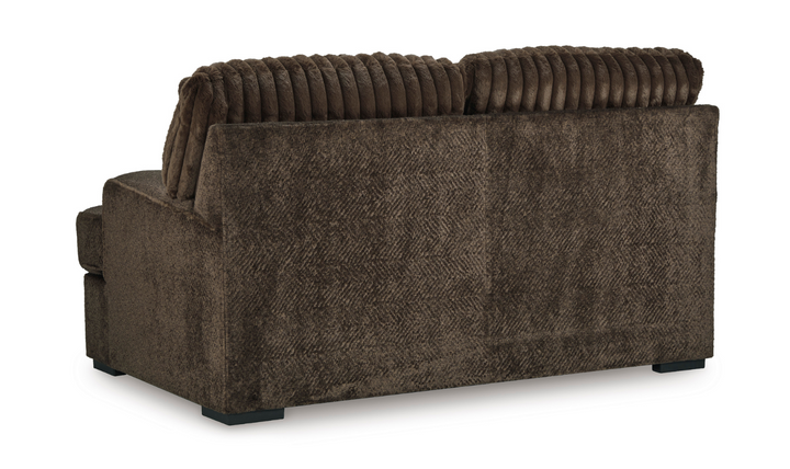 Ashley Aylesworth Fabric Loveseat With Pillows In Chocolate Brown- Jennifer Furniture
