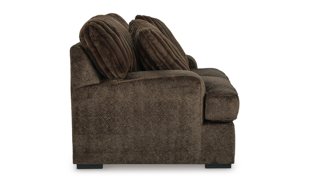 Ashley Aylesworth Fabric Loveseat With Pillows In Chocolate Brown- Jennifer Furniture