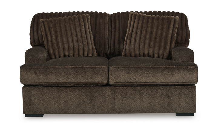 Ashley Aylesworth Fabric Loveseat With Pillows In Chocolate Brown- Jennifer Furniture