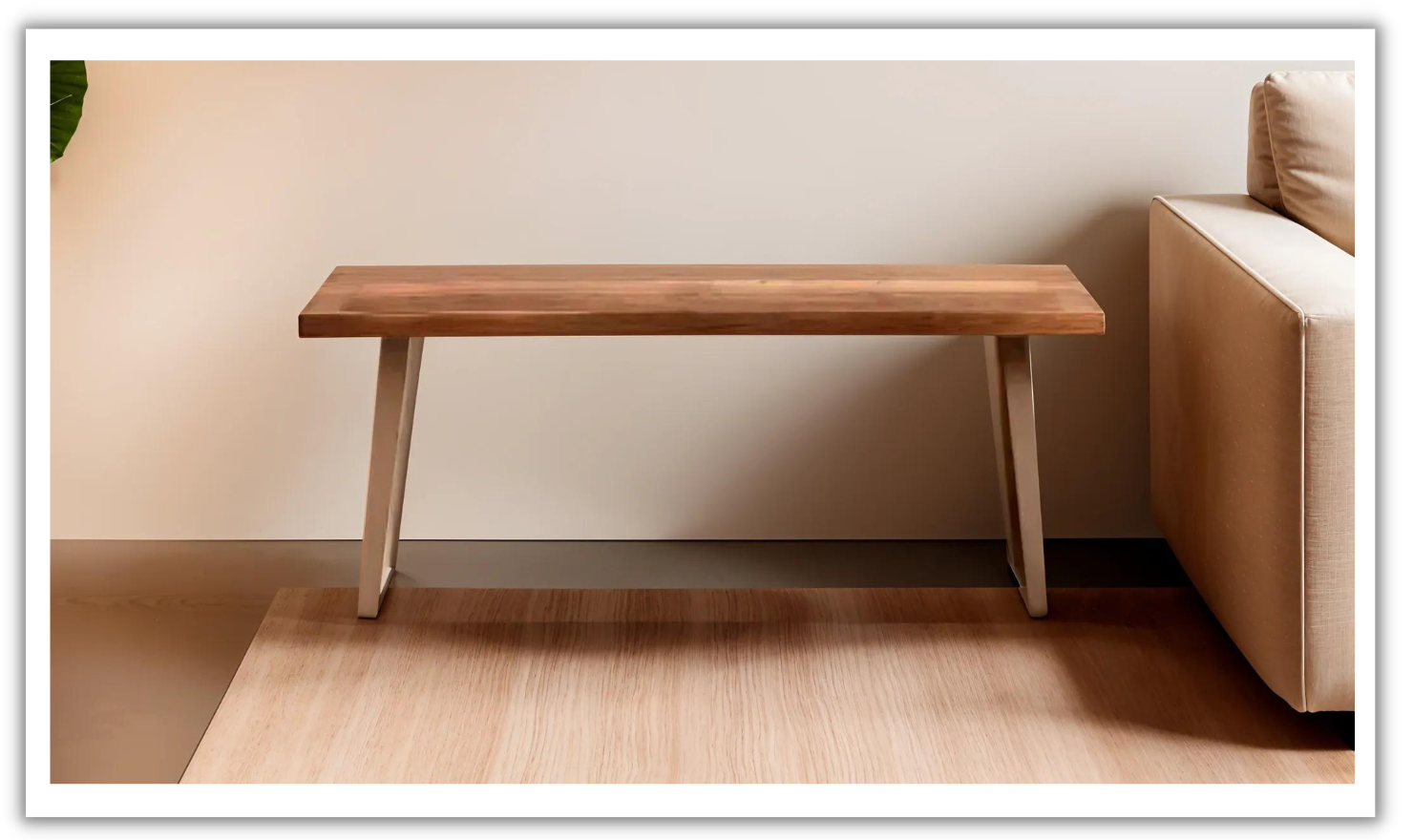 HTD Barcelona Brown Rectangle Wooden Bench with Natural Finish