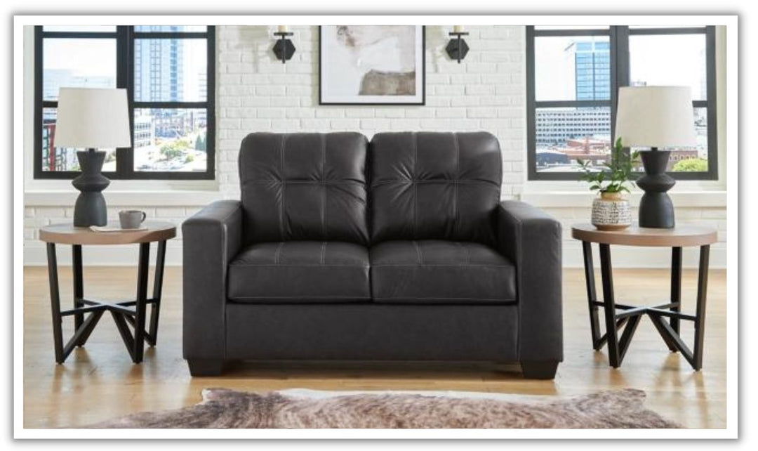 Barlin Mills Leather Loveseat with Track Arms