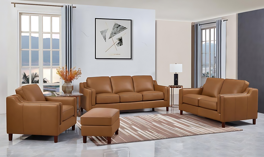 Bella Leather Living Room Set With Box Cushion-Jennifer Furniture