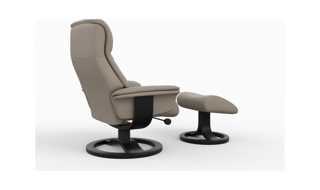 Fjords Bergen R Leather Manual Swivel Recliner Chair with Footstool in Two Sizes-Jennifer Furniture